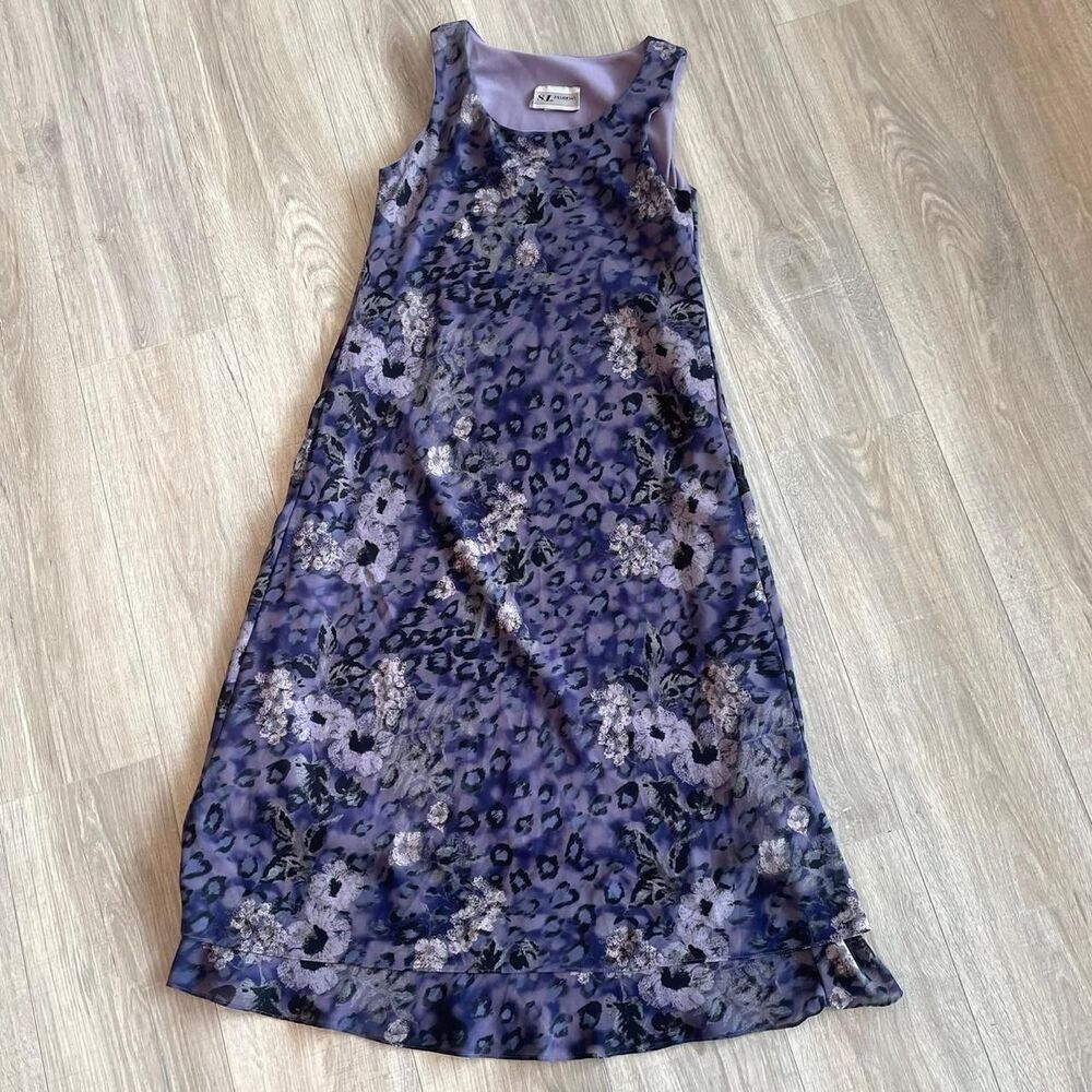 Vintage 90's Women's 8 Purple and Animal Print Sleeveless Maxi Dress Whimsygoth